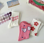 Pink Hearts on Fire Collection Crew Socks