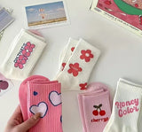 Pink Hearts on Fire Collection Crew Socks