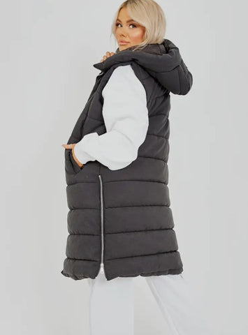 “Ellie” Longline Puffer Vest w/Hood