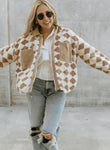 Ms. Argyle Teddy Jacket Tan/White
