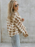 Ms. Argyle Teddy Jacket Tan/White