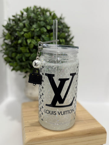 Glitter Filled Libby 16oz. W/Straw Charm