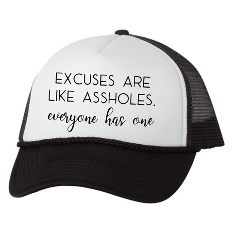 Excuses Trucker Hat, White/Black - Karter Collection x MCE Apparel