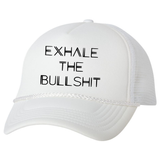 Exhale the Bullshit Trucker Hat, White - Karter Collection x MCE Apparel
