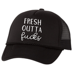 Fresh Outta Fucks Trucker Hat, Black - Karter Collection x MCE Apparel