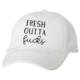 Fresh Outta Fucks Trucker Hat, White - Karter Collection x MCE Apparel